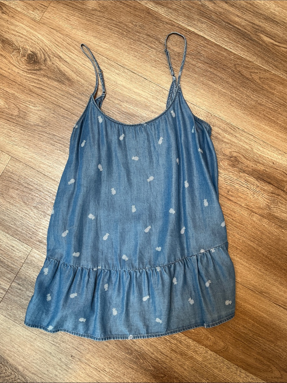 Denim Blue Pineapple Print Spaghetti Strap Tank